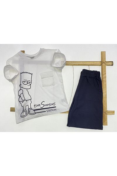 ÖRZİKİDS 7/10 Years Old Boy's Printed Orinal Combed Cotton Suit with Shorts