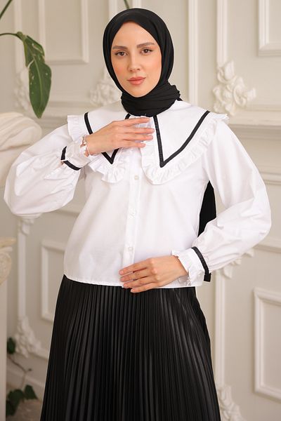 giyze Wide Collar Short Shirt White 2066