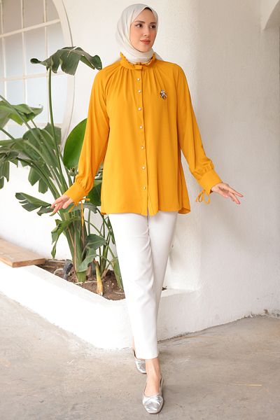 giyze Brooch Shirt Mustard 61639