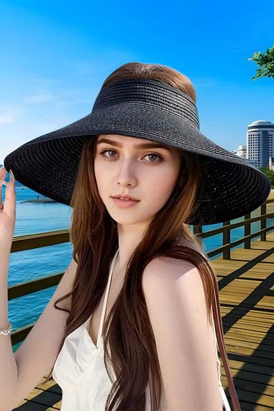 Uniquetrenders Women's Summer Straw Bow Visor Hat Beach Hat