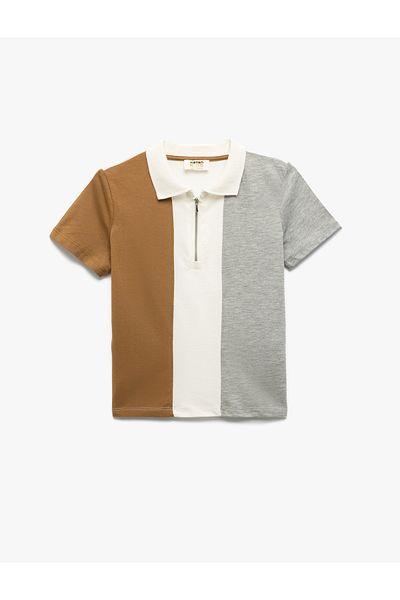 Koton Tricou cu mânecă scurtă, cu gât polo, cu fermoar
