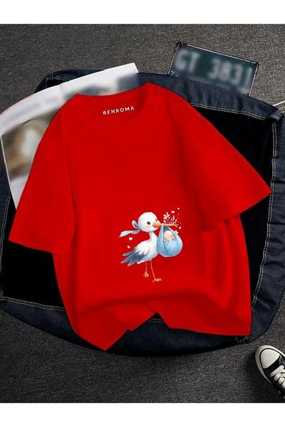 BENROMA Pregnant Blue Stork Printed T-Shirt