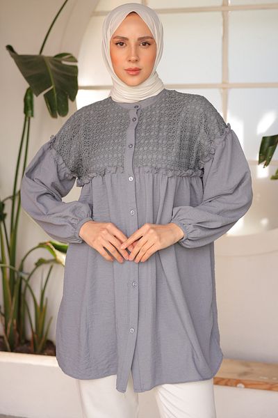 giyze Knitted Patterned Shirt Gray 2028