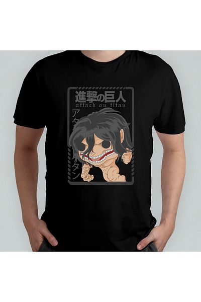 Pixxa Attack On Titan Eren Jaeger_ Unisex 100% βαμβακερό μπλουζάκι με λαιμόκοψη μοντέλο 9