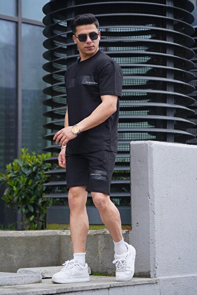 İng drop Ανδρικό βαμβακερό σετ με στάμπα με φερμουάρ και σορτς με τσέπη