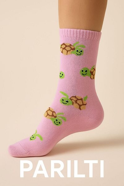 BS Parıltı Lilac Fun Turtle Patterned Cotton Socks Set (3 Pieces)