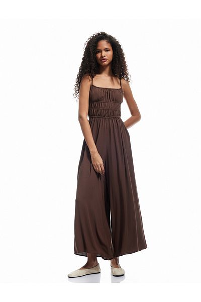 Koton Sleeveless U-Neck Strap Viscose Back Detailed Salopet Jumpsuit