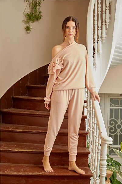 Louren طقم ملابس منزلية برقبة قارب – لون وردي