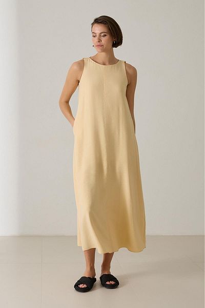 Setre Butter Yellow Sleeveless Full Fit Long Dress
