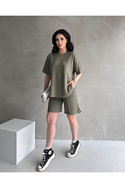 NEAR Modal Fabric Oversize Short Sleeve Tracksuit Set for Women, with Shorts, Soft Fabric with Lace-Up, Modern Design