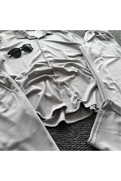 DAPHN New Season Men's - Women's Relaxed Fit Beige Smoke Gray Shirt Shorts Pants Suit Triple Combination Set
