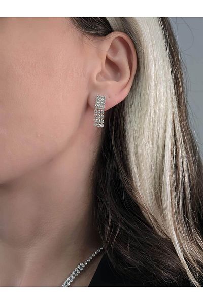 Eva Takı Store Crystal Stone Waterway Model New Year's Eve - Evening Dress - Wedding -Event Necklace Earring Set