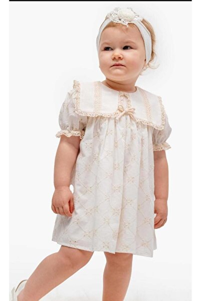 NoyNoy Baby Brode yaka ekru kız bebek fisto elbise