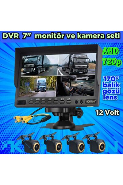 Twogo 4 ADET AHD 720p 170 DERECE AÇILI KAMERA VE 7'' DVR MONİTÖR 12 VOLT