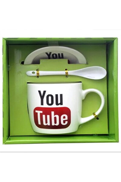 Other YOUTUBE ENGRAVED GLASS MUG WITH SAUER AND SPOON 250ML