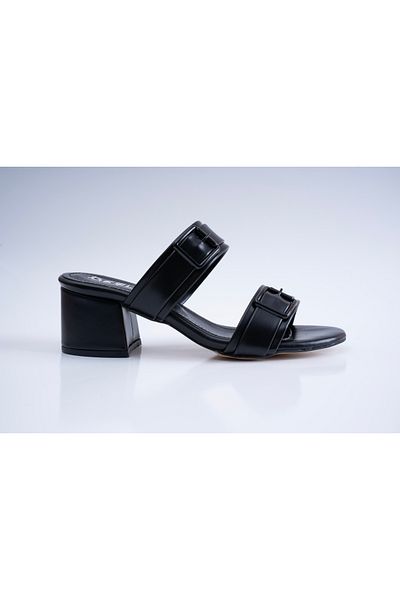 innsteal Square Heel Buckle Block Heel Double Belt Slippers