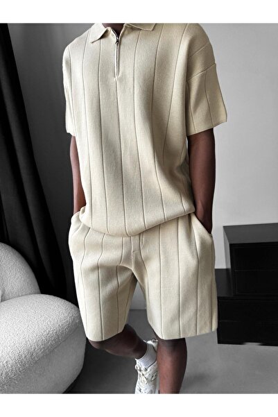 KHAYN ERKEK TRİKO FERMUARLI ŞORT T-SHİRT ALT ÜST TAKIM K4002Ş