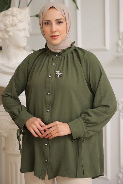 giyze Brooch Shirt Khaki 61639