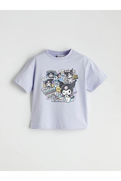 LC Waikiki Tricou pentru fetiță cu imprimeu Kuromi, liliac, cu gâtul turn, LCW Kids