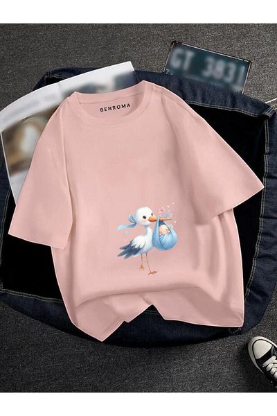 BENROMA Pregnant Blue Stork Printed T-Shirt