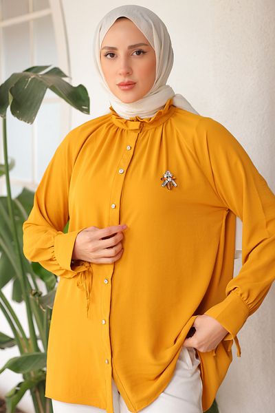 giyze Brooch Shirt Mustard 61639
