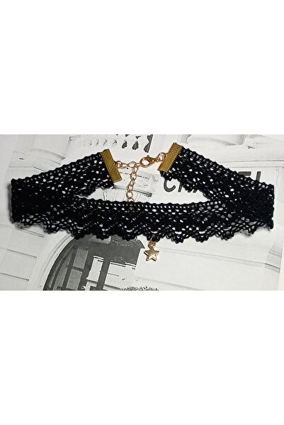 BNGaksesuar Siyah Dantel Gotik Yıldızlı Tasma Choker Kolye
