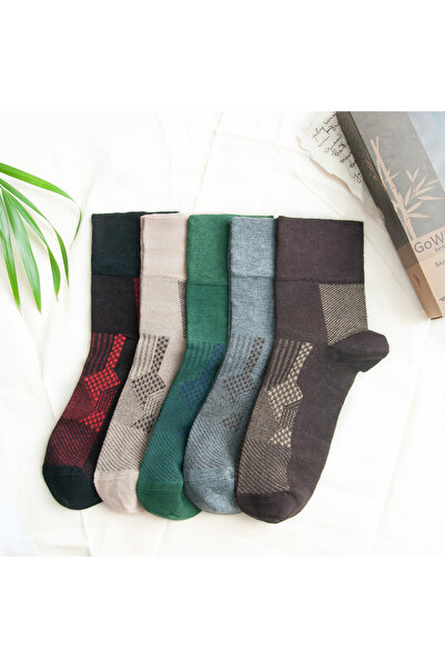 Go With 5'li Bambu Dikişsiz Renkli Yıkanmış Lastiksiz Ayağı Sıkmayan Kutulu Kadın Erkek Diyabetik Çorap 3065