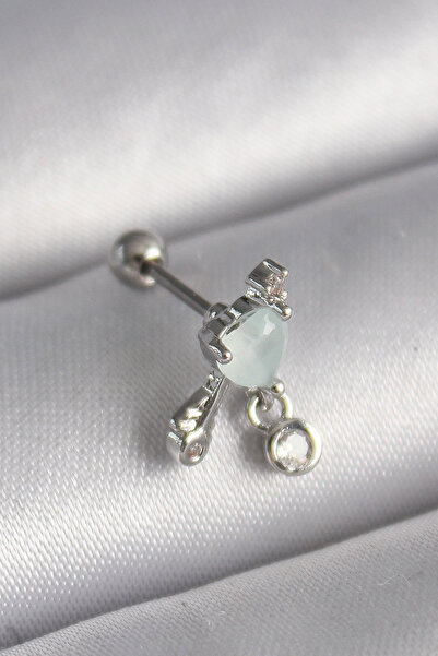 Skygo ثقب الزنمة من حجر الزركون الأبيض المتدلي على شكل قلب - 316L فولاذ فضي ا...