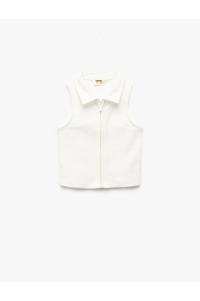 Koton Cotton Zipper Slim Fit Shirt Collar Sleeveless Crop Tank Top