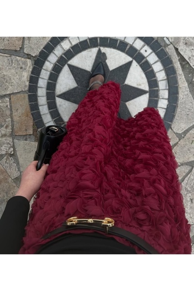 POLANGEL Γυναικείο βραδινό φόρεμα Rose Effect 3D Design 1211 Claret Red