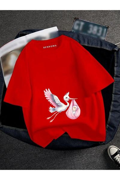 BENROMA Pregnant Pink Stork Printed T-Shirt