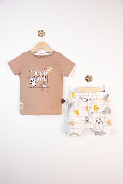 Miniworld Crew Neck Animal Figured Summer Short Sleeve Cotton Shorts Casual Baby Boy Suit