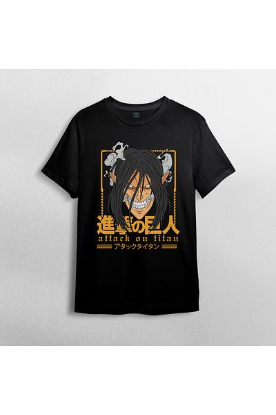 Pixxa Attack On Titan Eren Jaeger_ Unisex 100% Cotton Crew Neck T-Shirt Μοντέλο 8