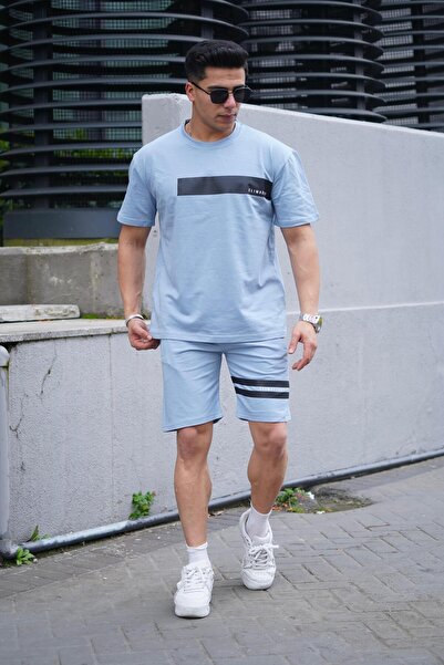 İng drop Ανδρικό βαμβακερό σετ με στάμπα με φερμουάρ και σορτς με τσέπη