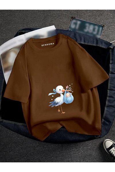 BENROMA Pregnant Blue Stork Printed T-Shirt