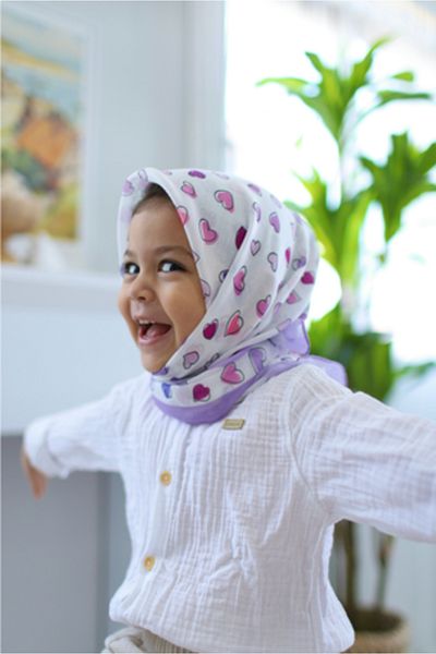 Sima Purple Hearts Sima Bd Cotton Children's Scarf