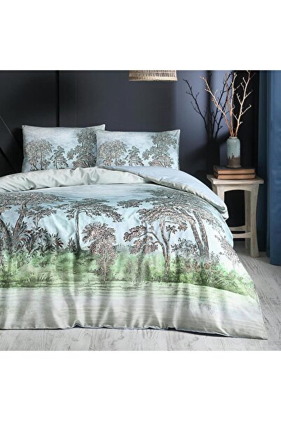 Özdilek Çift Kişilik Saten Nevresim Takımı Softlife Yeşil Bomen