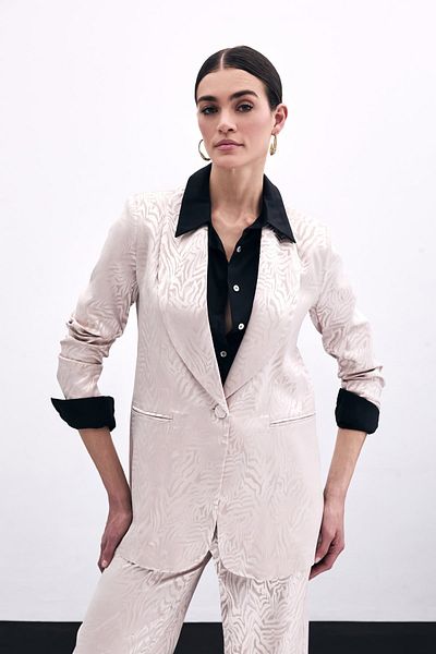 Sateen Zebra Patterned Jacket - Powder