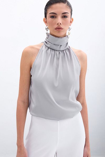 Sateen Gray Turtleneck Tank Top