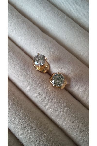 Tişt Accessory Gold Color Zircon Stone 5 mm Semi-Round Solitaire Engagement / Gift Xuping Steel Grip