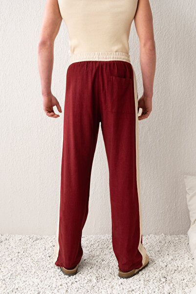 GIESTO ŞERİT DETAYLI KETEN BORDO PANTOLON