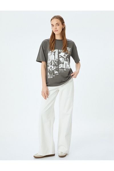 Koton Crew Neck Comfortable Fit Printed Short Sleeve T-Shirt