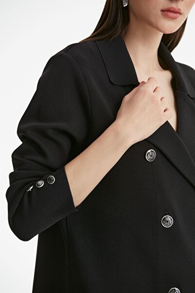 Tığ Triko Double Breasted Collar Rayon Cardigan Black