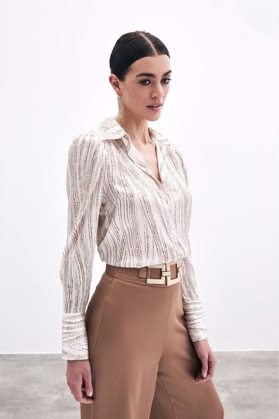 Sateen قميص بأكمام واسعة - إكرو-جملي