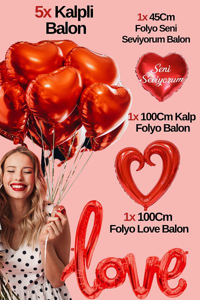 Baloncu Dede 5 Red Heart Foil Balloon I Love You Written Love Big Heart Foil Balloon Valentine's Day