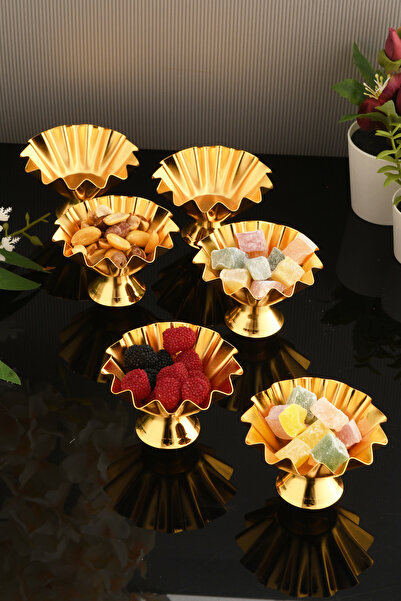 LUMINZO Anos 6-Piece Sugar Bowl Turkish Delight Bowl Gold Footed Presentation Plate Tableware Catering Guest Service