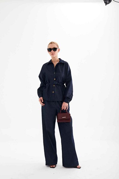 Perryes Women's Slim Denim Suit with Waist Tie