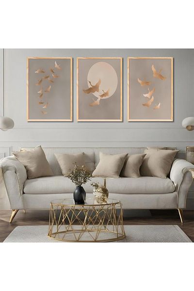woodhomeworks Дървена рамка за абстрактна картина от 3 части за дома, хола, спалнята, балкона, декорацията Qmrc45