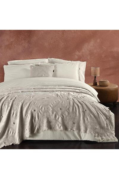 Sarev Alison Beige Double 100% Cotton Bedspread 220*240 cm