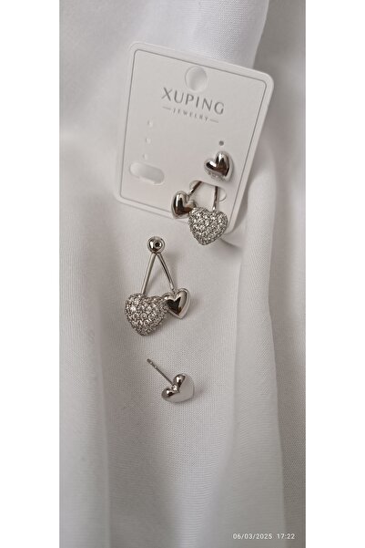 ARİ TAKI Silver Heart Design Steel Earrings